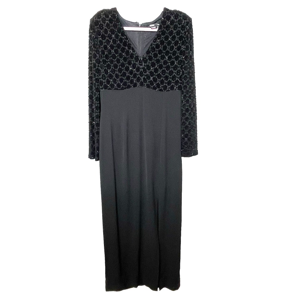 Vintage 90s Rimini by Shaw Women's Velvet Floral Formal Evening Maxi Dress 14